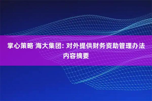 掌心策略 海大集团: 对外提供财务资助管理办法内容摘要