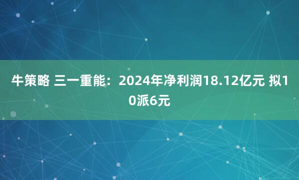 牛策略 三一重能：2024年净利润18.12亿元 拟10派6元